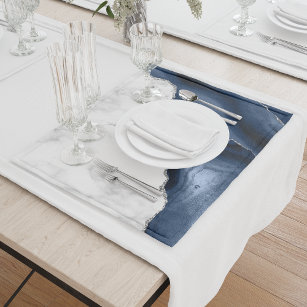 White Marble Silver Navy Blue Agate Placemat