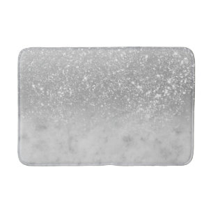 White Marble Silver Ombre Glitter Glam #1 Bath Mat