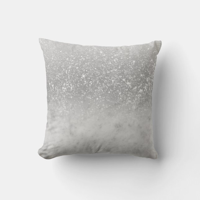 White Marble Silver Ombre Glitter Glam #1 Throw Pillow (Front)