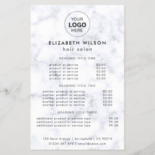 White Marble Simple Salon Service Menu Flyer