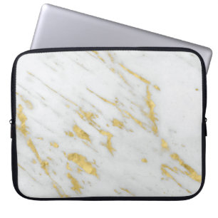 White Marble Stone And Spotted Gold Glitter Laptop Sleeve