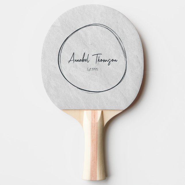 White Marble Stone Name in Drawn Circle  Ping Pong Paddle (Front)