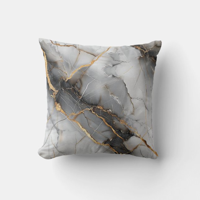 White marble stone texture with golden insert chic throw pillow (Front)