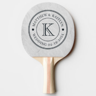 White Marble Stone Wedding Monogram Ping Pong Paddle