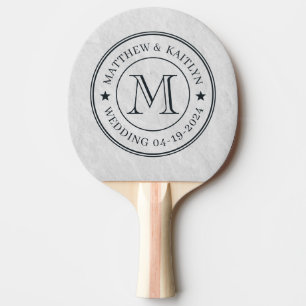White Marble Stone Wedding Monogram Star Ping Pong Paddle