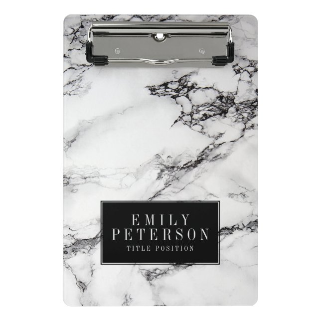 White Marble Stone With Black Background Mini Clipboard (Front)