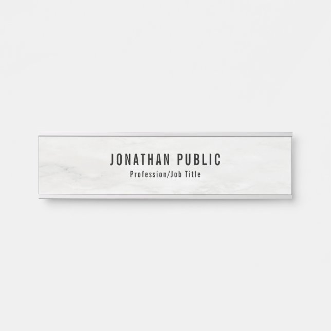 White Marble Template Trendy Elegant Modern Door Sign (Front)