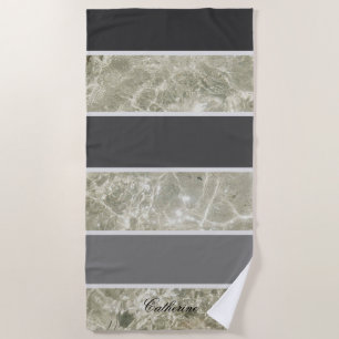 White Marble Texture And Black Pastel colour Custo Beach Towel