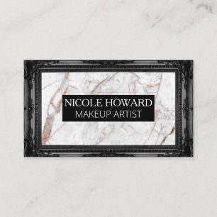 White Marble Texture   Black Fancy Frame Business Card