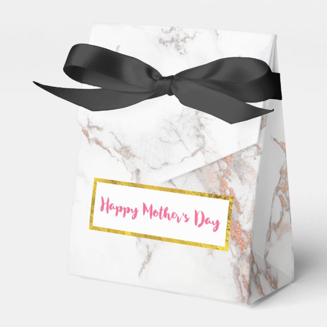 White Marble Texture Happy Mother's Day Favor Box (Front Side)