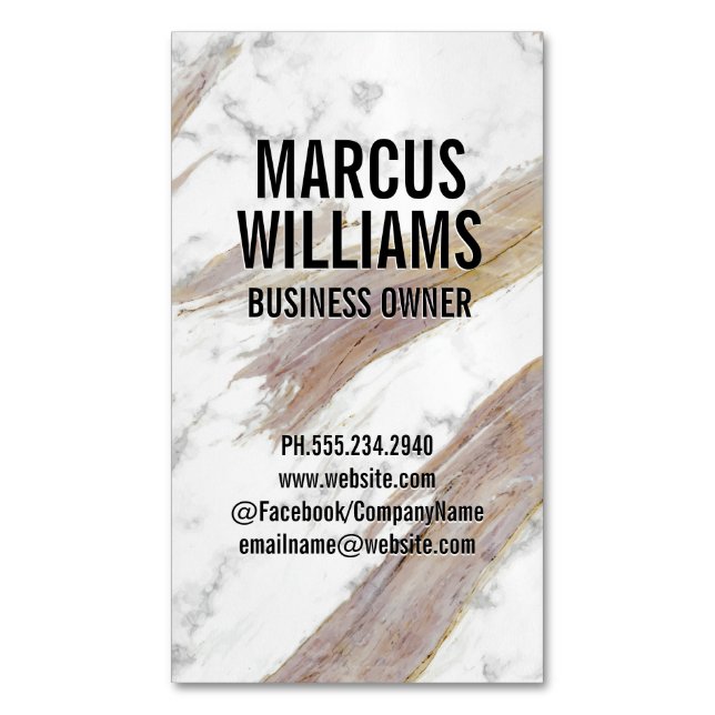 White Marble Texture Magnetic Business Card (Front Vertical)