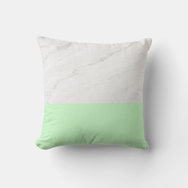 White marble texture pastel mint green background throw pillow (Front)