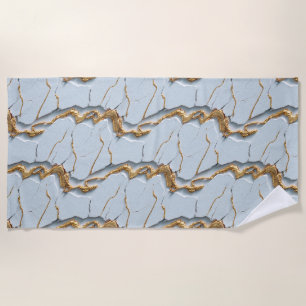 White Marble Texture with Cracked Gold Veins Beach Towel