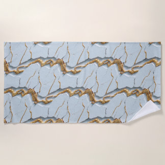 White Marble Texture with Cracked Gold Veins Beach Towel