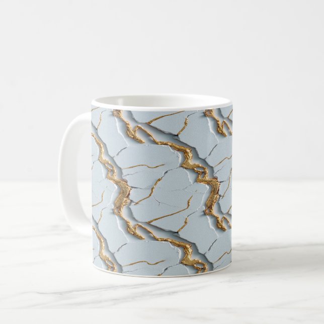 White Marble Texture with Cracked Gold Veins Coffee Mug (Front Left)