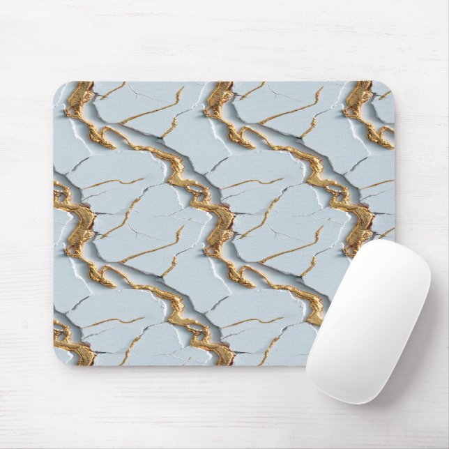 White Marble Texture with Cracked Gold Veins Mouse Pad (With Mouse)