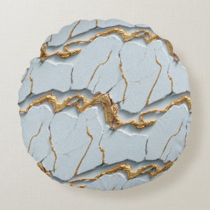 White Marble Texture with Cracked Gold Veins Round Pillow