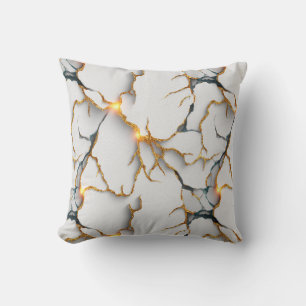 White Marble Texture with Glowing Gold Veins Throw Pillow