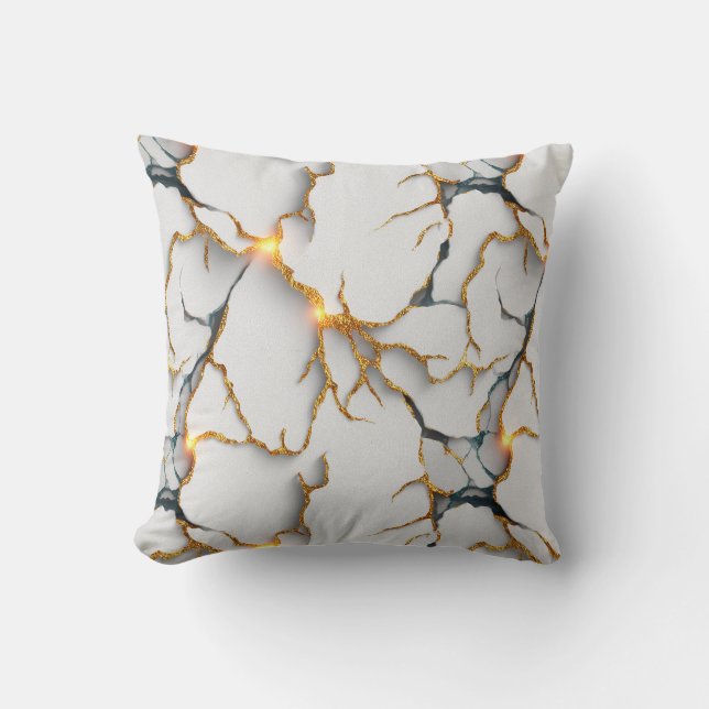 White Marble Texture with Glowing Gold Veins Throw Pillow (Front)
