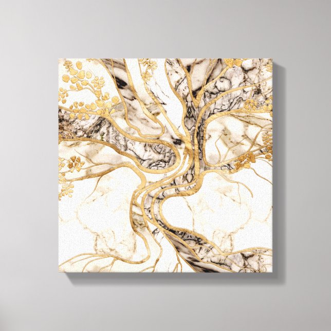 White Marble Tree of Life Abstract Canvas Print (Front)
