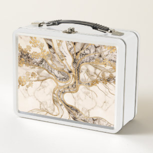 White Marble Tree of Life Abstract Metal Lunch Box