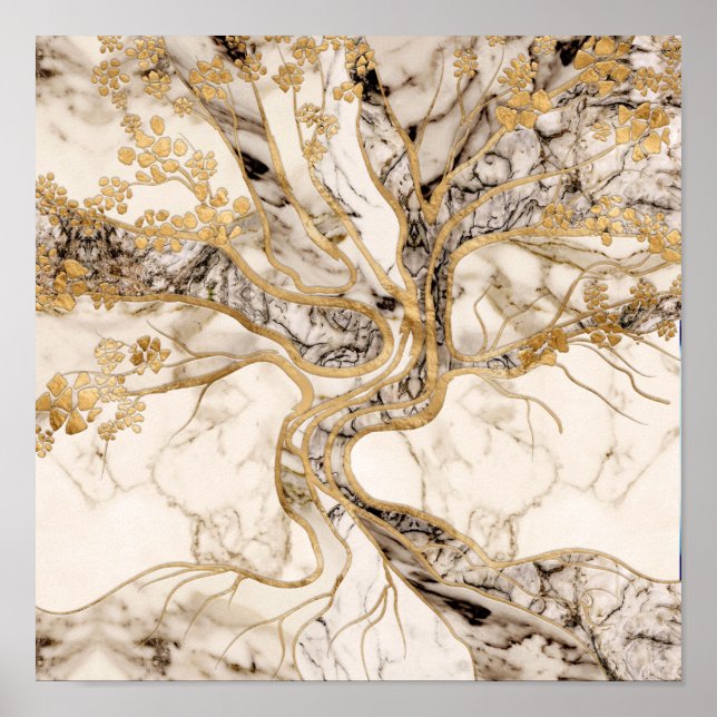 White Marble Tree of Life Abstract Poster (Front)