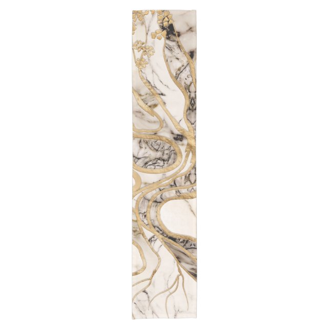 White Marble Tree of Life Abstract Short Table Runner (Front)