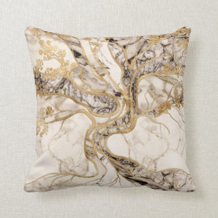 White Marble Tree of Life Abstract Throw Pillow