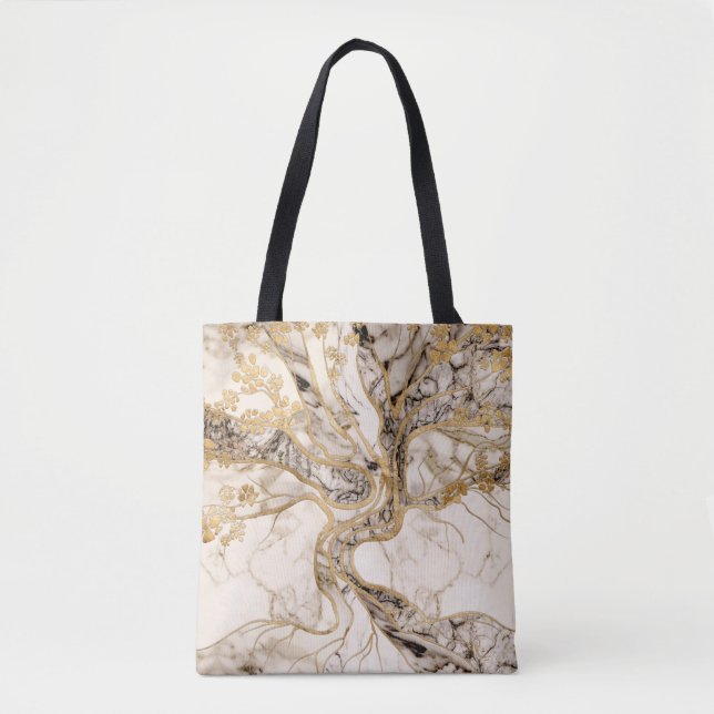 White Marble Tree of Life Abstract Tote Bag (Front)