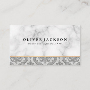 White Marble White Leather Damask Trim Business Card