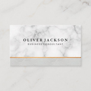 White Marble White Leather Trim Business Card