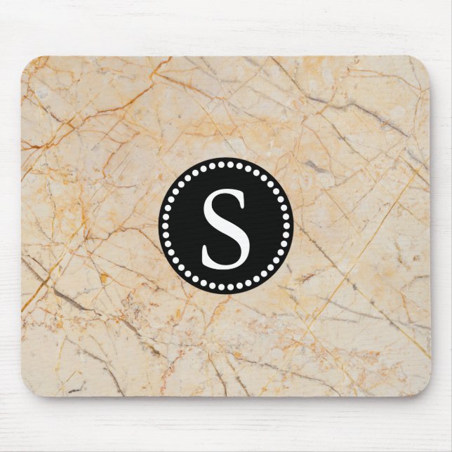 White Marble with Black Monogram Mouse Pad (Front)