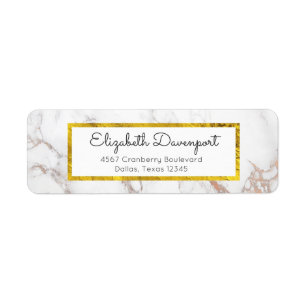 White Marble with Faux Gold Foil Frame