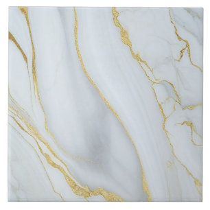 White Marble with Flowing Fine Gold Veins Tile