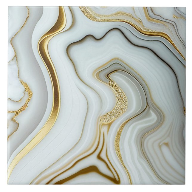 White Marble with Gold Ceramic Tile (Front)