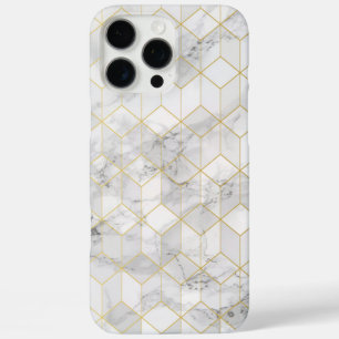 White Marble with Gold Cube Pattern iPhone 16 Pro Max Case