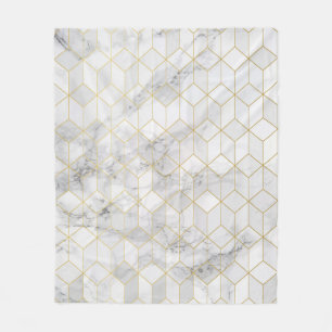 White Marble with Gold Cube Pattern Fleece Blanket