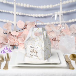 White Marble with Gold Cube Pattern + Monogram Favor Box