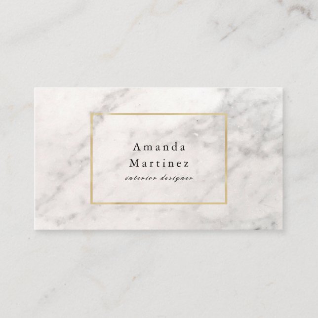 White Marble with Gold Frame Simple Business Card (Front)