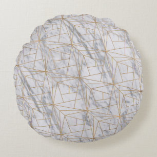 white marble with gold geometric inlay texture round pillow