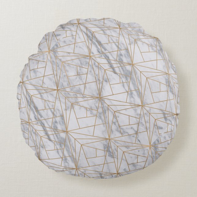 white marble with gold geometric inlay texture round pillow (Front)