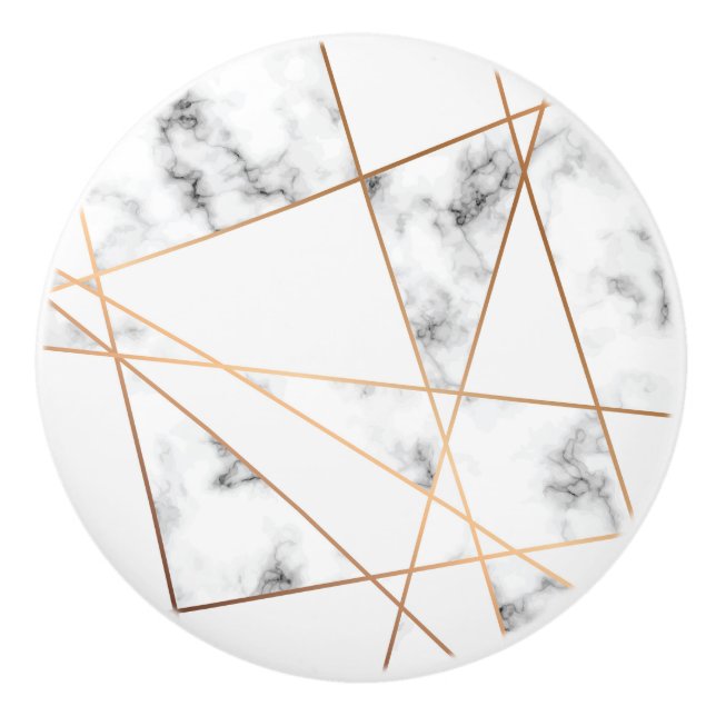 White Marble with Gold Lines Pretty Ceramic Knob (Front)