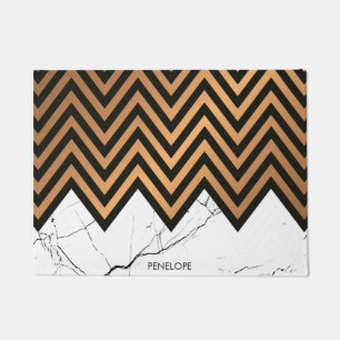 White Marble With Golden Chevrons Doormat