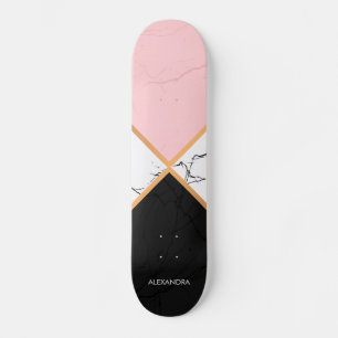 White Marble With Golden  Lines Skateboard