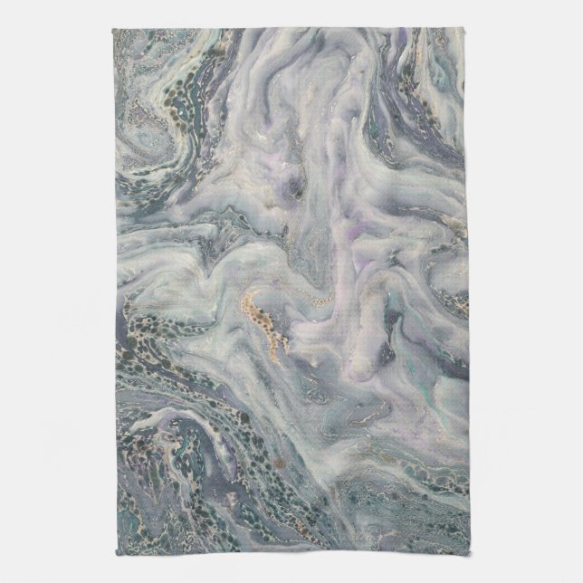 White Marble with Pearl, purple and gold kitchen Towel (Vertical)
