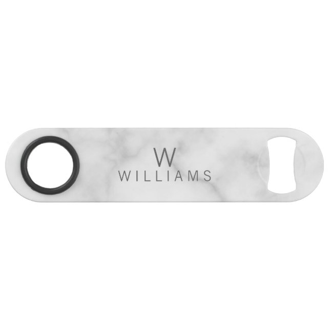 White Marble with Personalized Monogram and Name Bar Key (Front (Horizontal))