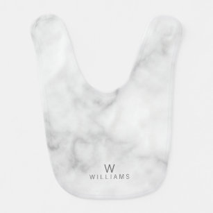 White Marble with Personalized Monogram and Name Bib