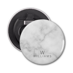 White Marble with Personalized Monogram and Name Bottle Opener