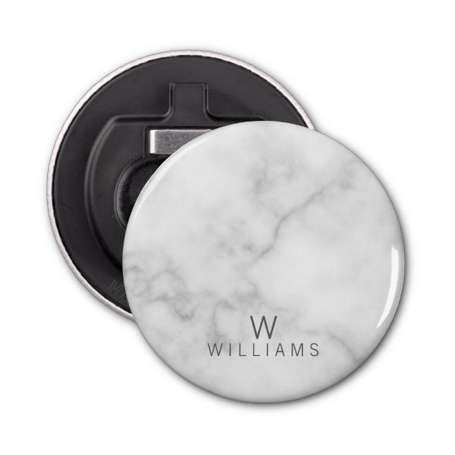 White Marble with Personalized Monogram and Name Bottle Opener (Front)