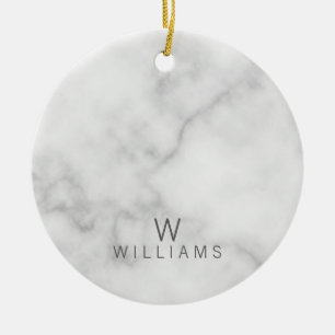 White Marble with Personalized Monogram and Name Ceramic Ornament
